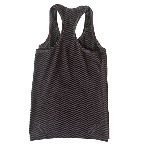 Lululemon 4 Swiftly Tech Racerback Tank Top Chevron Srtipe Black Cherry - Picture 2 of 4